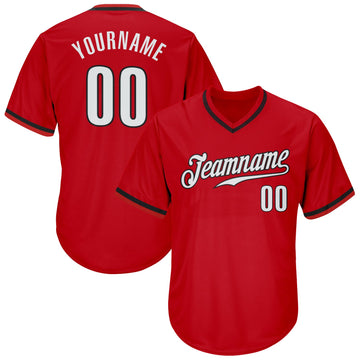 Maxcorners Custom Red White-Black Authentic Throwback Rib-Knit Baseball Jersey Shirt LM2605