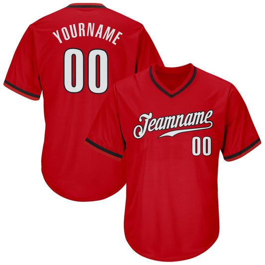 Maxcorners Custom Red White-Black Authentic Throwback Rib-Knit Baseball Jersey Shirt LM2605