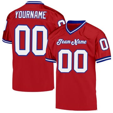 Maxcorners Custom Red White-Royal Mesh Authentic Throwback Football Jersey LM2605