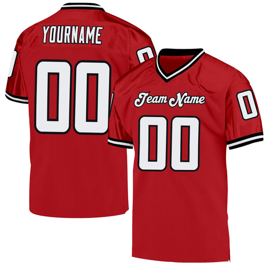 Maxcorners Custom Red White-Black Mesh Authentic Throwback Football Jersey LM2605
