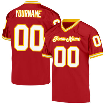 Maxcorners Custom Red White-Gold Mesh Authentic Throwback Football Jersey LM2605