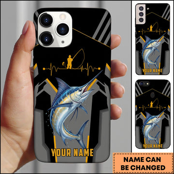 Maxcorners Marlin Fishing Heartbeat Angler Silhouette Design Personalized Name Phone Case