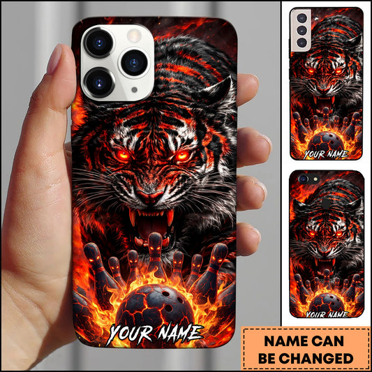 Maxcorners Tiger Fire Bowling Pins Power Strike Art Multicolor Options Personalized Name 3D Phonecase