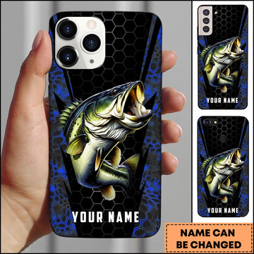Maxcorners Fishing 3D Realistic Honeycomb Tech Background Personalized Name Phone Case (10 Fish Species)