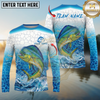 Maxcorners Fishing Ocean Splash Personalized Name, Team Name Long Sleeve Shirt (9 Fish Species)