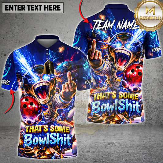 Maxcorners Bowling Funny Graphic Shirt Space Monkey Lightning Explosion Design Multicolor Options Personalized Name, Team Name 3D Shirt (6 Colors)