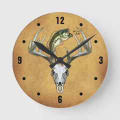Maxcorners Rustic Hunting Fishing Round Clock TU3012