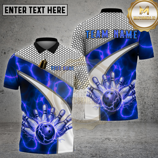 Maxcorners Bowling Lightning Ball Strike Graphic Multicolor Options Personalized Name, Team Name 3D Shirt (4 Colors)