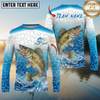Maxcorners Fishing Ocean Splash Personalized Name, Team Name Long Sleeve Shirt (9 Fish Species)