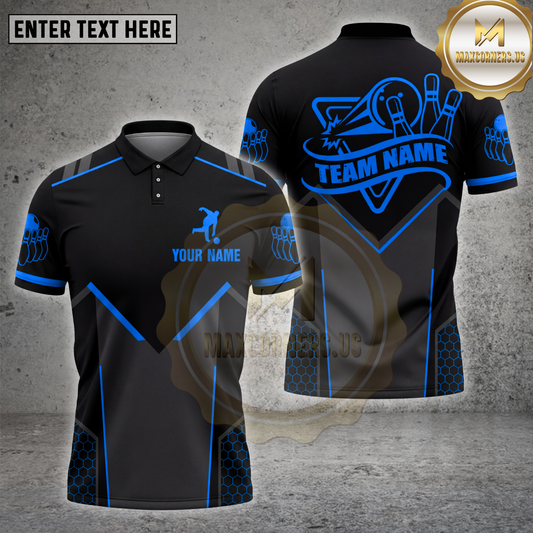 Maxcorners Bowling Team Strike Black Performance Multiple Options Personalized Name, Team Name 3D Shirt