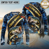 Maxcorners Fishing Honeycomb Water Personalized Name, Team Name Long Sleeve Shirt (9 Fish Species)