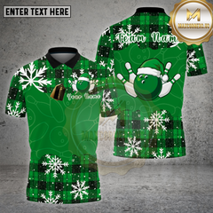 Maxcorners Bowling Shirt Plaid Snowflake Santa Bowling Ball Multi Options Personalized Name, Team Name 3D Shirt