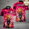 Maxcorners Bowling Shirt Gothic Girl Orange Ball Blue Galaxy Background Multi Options Personalized Name, Team Name 3D Shirt