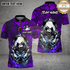 Maxcorners Bowling Shirt Angry Panda Red Black Electric Strike Design Multi Options Personalized Name, Team Name 3D Shirt