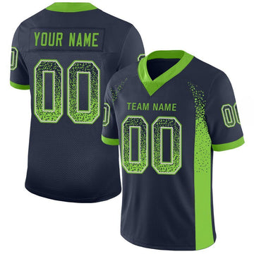 Maxcorners Custom Navy Neon Green-Gray Drift Fashion Football Jersey LM2605
