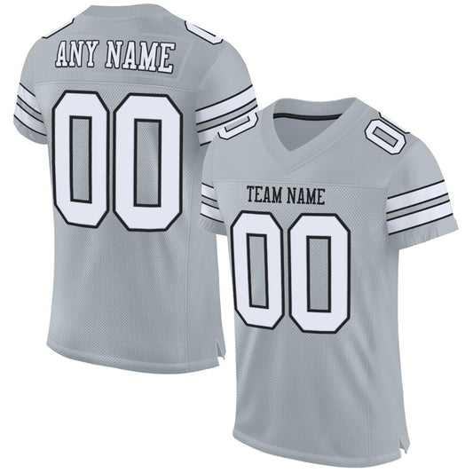 Maxcorners Custom Silver White-Black Mesh Authentic Football Jersey LM2605