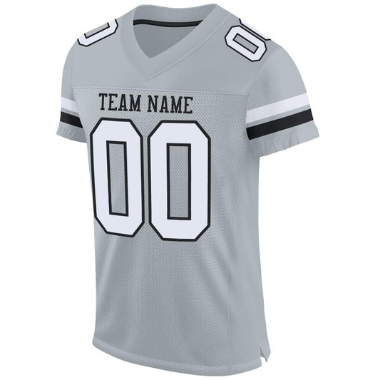 Maxcorners Custom Silver White-Black Mesh Authentic Classic Football Jersey LM2605