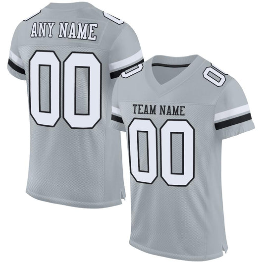 Maxcorners Custom Silver White-Black Mesh Authentic Classic Football Jersey LM2605