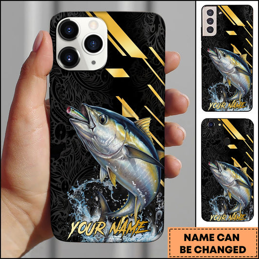 Maxcorners Tuna Fishing Luxury Black Gold Lightning Splash Personalized Name Phone Case