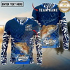 Maxcorners Fishing Tribal Blue Personalized Name, Team Name Long Sleeve Shirt (9 Breeds)