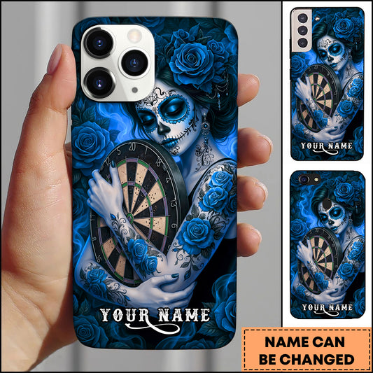 Maxcorners Sugar Skull Girl Dartboard Rose Tattoo Art Multicolor Options Personalized Name 3D Phonecase