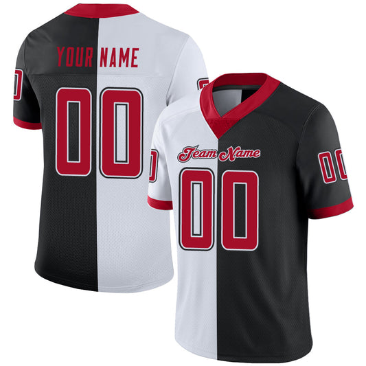 Maxcorners Custom Black Red-White Split Fashion Football Jersey LM2605