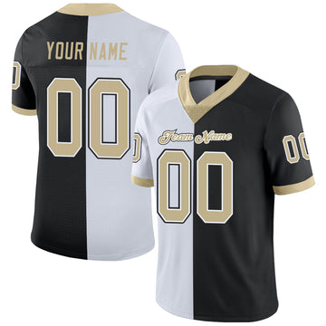 Maxcorners Custom Black Vegas Gold-White Split Fashion Football Jersey LM2605