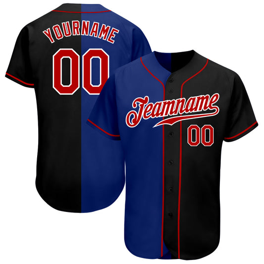 Maxcorners Custom Black Red-Royal Authentic Split Fashion Baseball Jersey LM2605