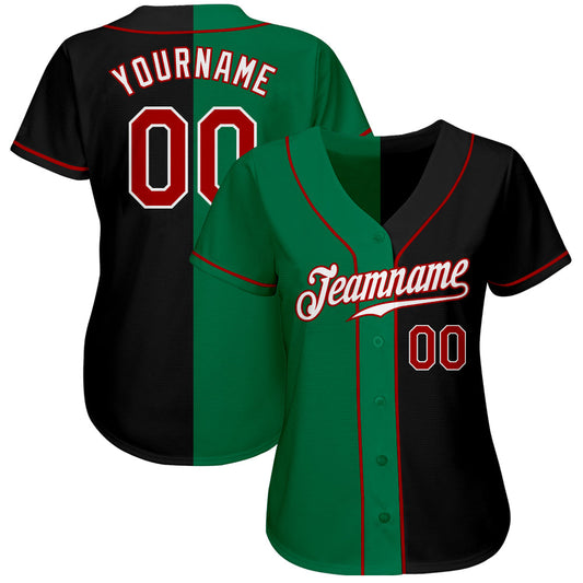 Maxcorners Custom Black Red-Kelly Green Authentic Split Fashion Baseball Jersey LM2605