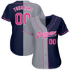 Maxcorners Custom Navy Pink-Gray Authentic Split Fashion Baseball Jersey LM2605