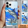 Maxcorners Fishing Water Splash Blue Pop Art Personalized Name Phone Case (10 Fish Species)