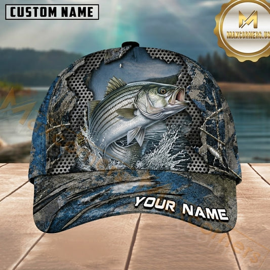 Maxcorners Fishing Blue Camo Water Splash Customized Name 3D Cap