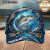 Maxcorners Fishing Blue Ocean Splash Metal Hook Customized Name 3D Cap