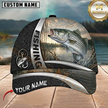 Maxcorners Fishing Black Hexagon Silver Accent Customized Name 3D Cap