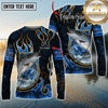 Maxcorners Saltwater Fish Fishing Flame Dark Blue Luxury Pattern Personalized Name, Team Name Long Sleeve Shirt (6 Breeds)
