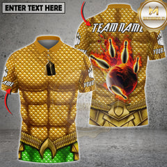 Maxcorners Bowling Team Shirt Golden Scale Texture Flaming Bowling Ball Graphic Multi Options Personalized Name, Team Name 3D Shirt