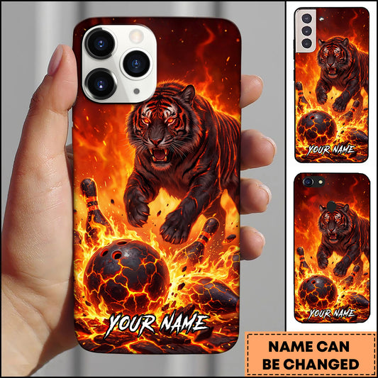 Maxcorners Flaming Tiger Bowling Strike Lava Ball Explosion Multicolor Options Personalized Name 3D Phonecase