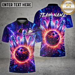 Maxcorners Bowling Neon Cyberpunk Lightning Strike Graphic Multi Options Personalized Name, Team Name 3D Shirt