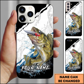 Maxcorners Walleye Fishing Topwater Lure Splash Art Black White Personalized Name Phone Case