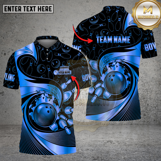 Maxcorners Bowling Shirt Golden Retro Bowling Ball Multicolor Options Personalized Name, Team Name 3D Shirt (4 Colors)