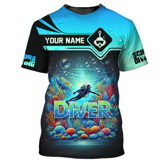 Maxcorners Scuba Diving Explore The Ocean Custom Name 3D Zipper Hoodie Personalized Gift For Diver Lovers LM2111