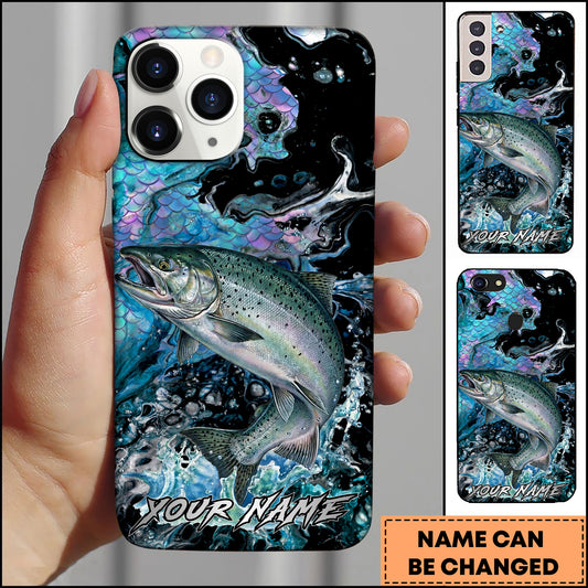 Maxcorners Chinook Fishing Neon Scale Texture Water Splash Personalized Name Phone Case