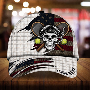 Maxcorners Liberty Skull Rally 3D Tennis Personalized Name Cap