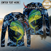 Maxcorners  Fishing Hexagon Water Splash Personalized Name, Team Name Long Sleeve Shirt (9 Fish Species)