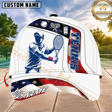 Maxcorners Tennis Male Player Patriotic Tennis Typography Red White Blue Honeycomb 3D Design Personalized Name 3D Cap