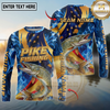 Maxcorners Fishing Blue Flame Personalized Name, Team Name Long Sleeve Shirt (9 Fish Species)