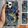 Maxcorners Fishing Dark Hexagon Pattern Dynamic Splash Personalized Name Phone Case (10 Fish Species)