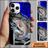 Maxcorners Fishing Dynamic Blue Geometric Splash Art Personalized Name Phone Case (10 Fish Species)