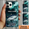 Maxcorners Geometric Blue Ripple Custom Name Fishing Phone Case