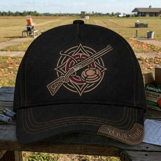 Maxcorners Trap Shooting Vintage Ornate Shotgun Clay Emblem Leather Patch Personalized Classic Cap